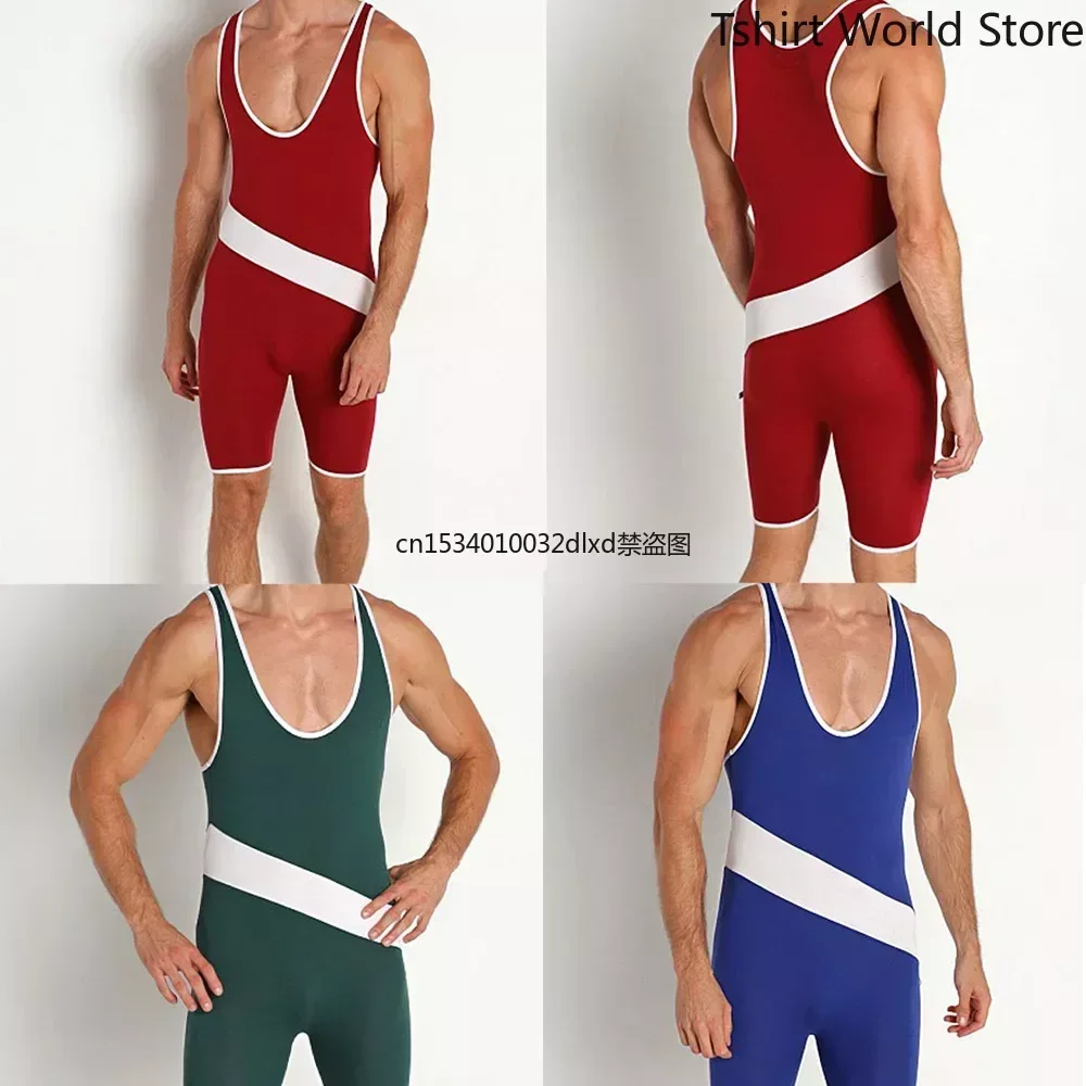 

3 Colors Wrestling Singlets Sleeveless Weightlifting Wear Suit One Piece Bodysuit Iron WWE Swimwear Gym PowerLifting Skinsuit