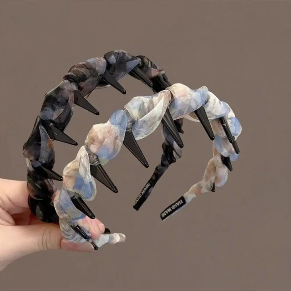 

Fashion Lace Mesh Hairband Elegant Pleated U Shape Hair Comb Non-slip Toothed Hair Hoops High Cranium Headband Hair Accessories