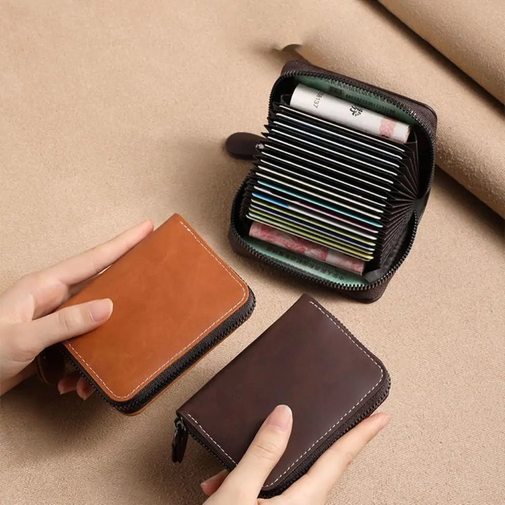 Men Women Soft Leather Card Bag Large Capacity Simplicity Organ Compact Card Bag Card Holder Anti Demagnetization