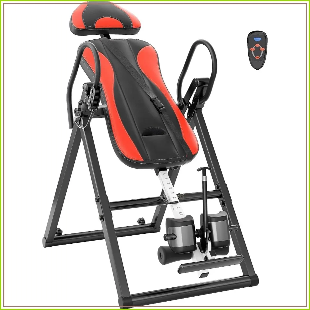 Inversion Table Massage Heat Back Pain Relief w/Remote Control, Reversible Ankle Holders, Heavy Duty 320lbs