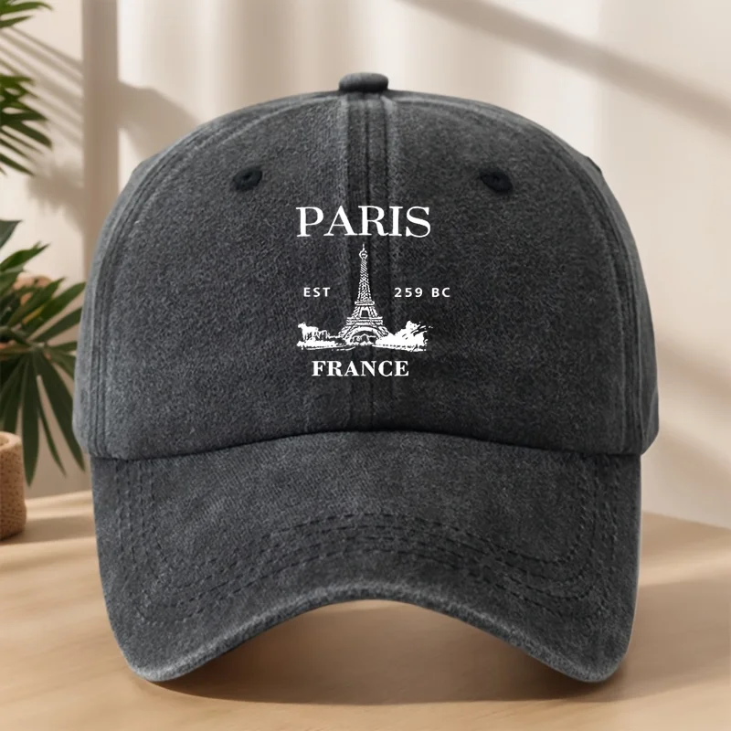 

MAKEFGE Vintage Paris Eiffel Tower Print Baseball Cap - Lightweight Breathable Washed Distressed Retro Hat Suitable for Outdoor,
