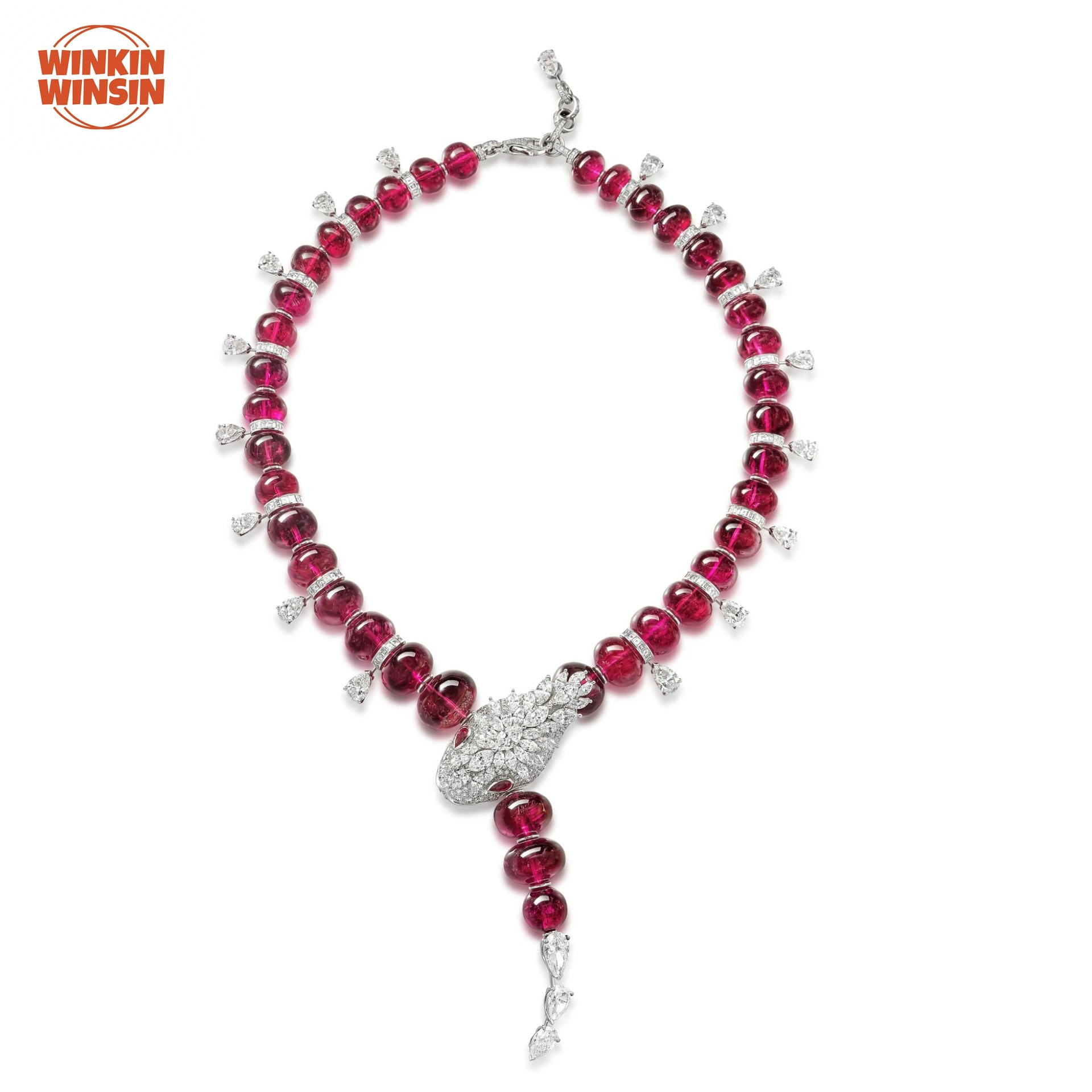 

Winkin Winsin Luxury Brand 925 Silver Gold Plated Necklace High Carbon Diamond Spirit Snake, Natural Chalcedony For Girls