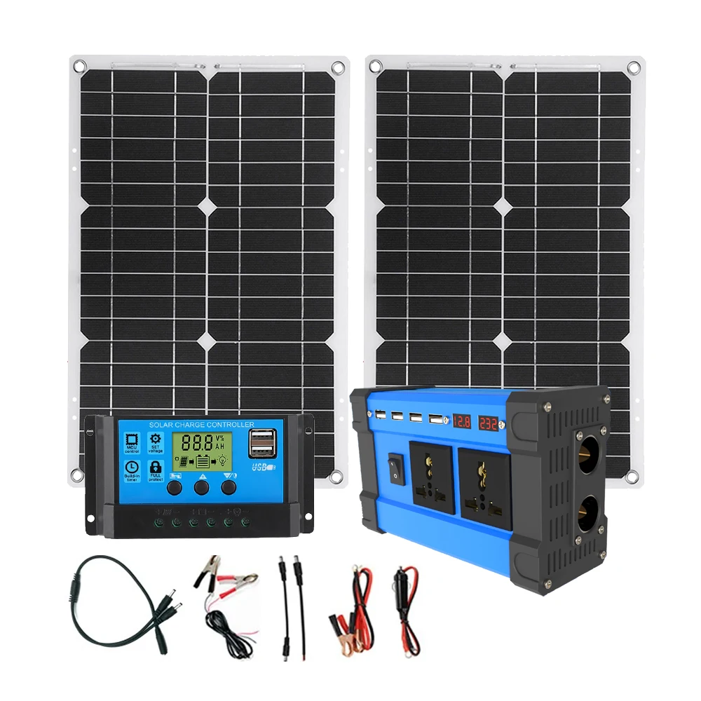 2*300W solar kit complete panel 6000w 220v Inverter Portable Outdoor Power Solar System Kit solar 30A Controller Car Camping RV