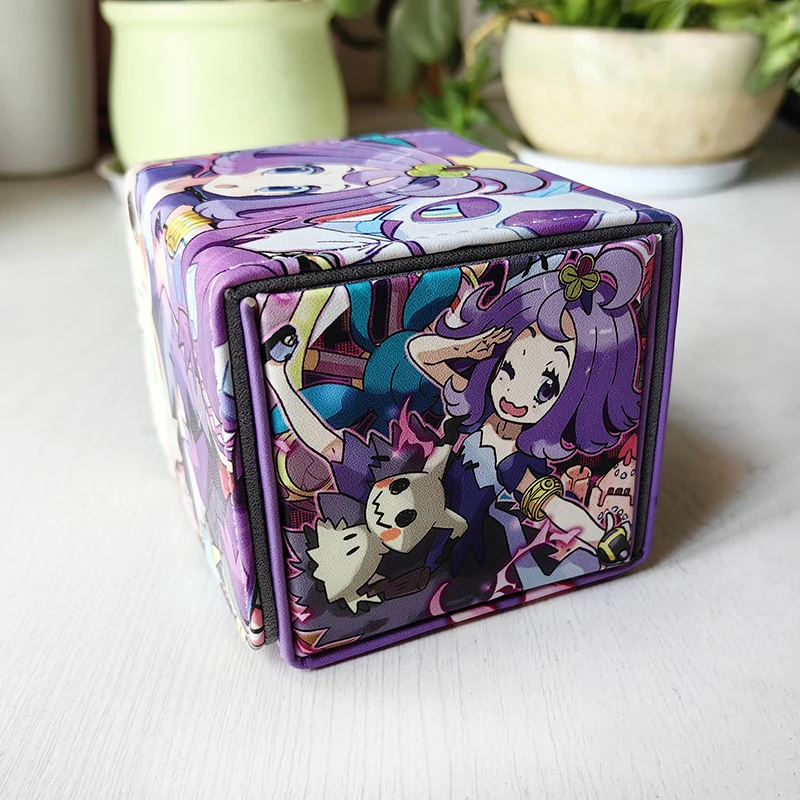 New Diy Self Made Pokemon Acerola Kawaii Card Storage Box Pu Material Universal Card Portable Storage Box Holds 100 Cards