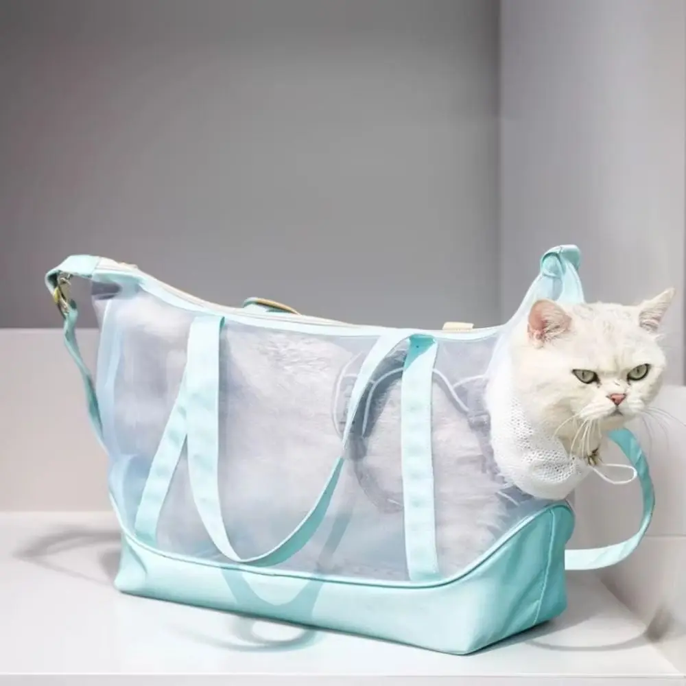 

Breathable Mesh Cat Carrier Large Space Adjustable Portable Pet Shoulder Bag with Handle Detachable Sling Cat Transport Handbag