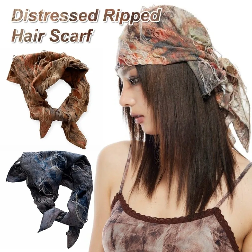 Bufanda para el pelo estilo Wasteland, banda para el pelo teñida anudada de Hip Hop, diadema superior de tubo rasgada desgastada para niñas picantes
