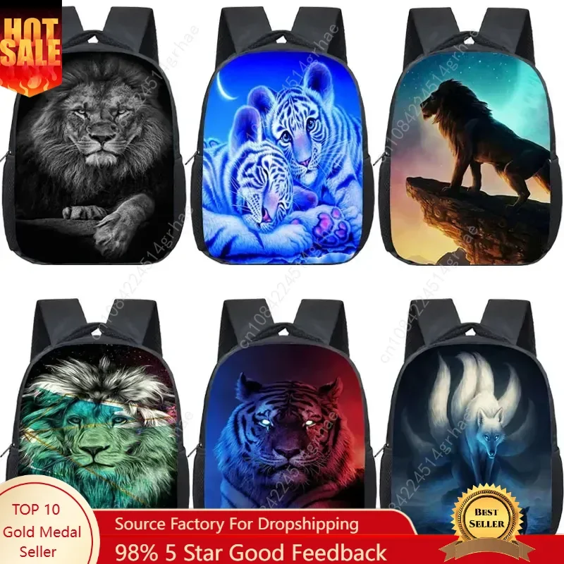 3D Tiger Lion Backpacks Kindergarten Bags Howling Wolf School Bags Animals Kids Bookbag Waterproof Mini Backpack for Boys Girls