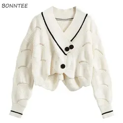 Cropped Cardigan Women White Designer Sweet Knitwear Кардиган Preppy Girlish Kawaii Temper Vintage Panelled Personality Kpop Ins