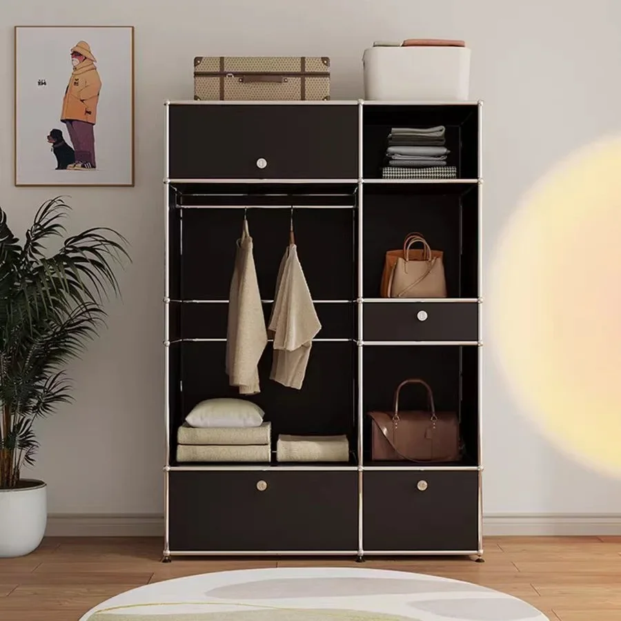 

Modern Module Wardrobe Floor Coat Rack Household Small Apartment Stainless Steel Hanger Bedroom Storage Cabinet Closet