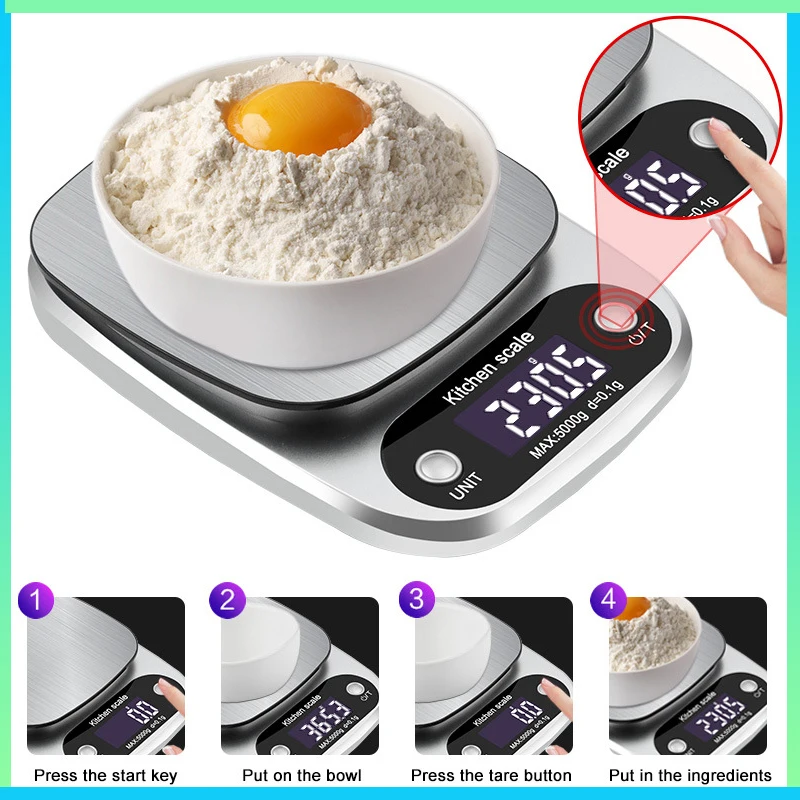 Digital Kitchen Scales 3/5/10kg Stainless Steel Weighing For Food Diet Postal Balance Measuring LCD Precision Electronic Scale