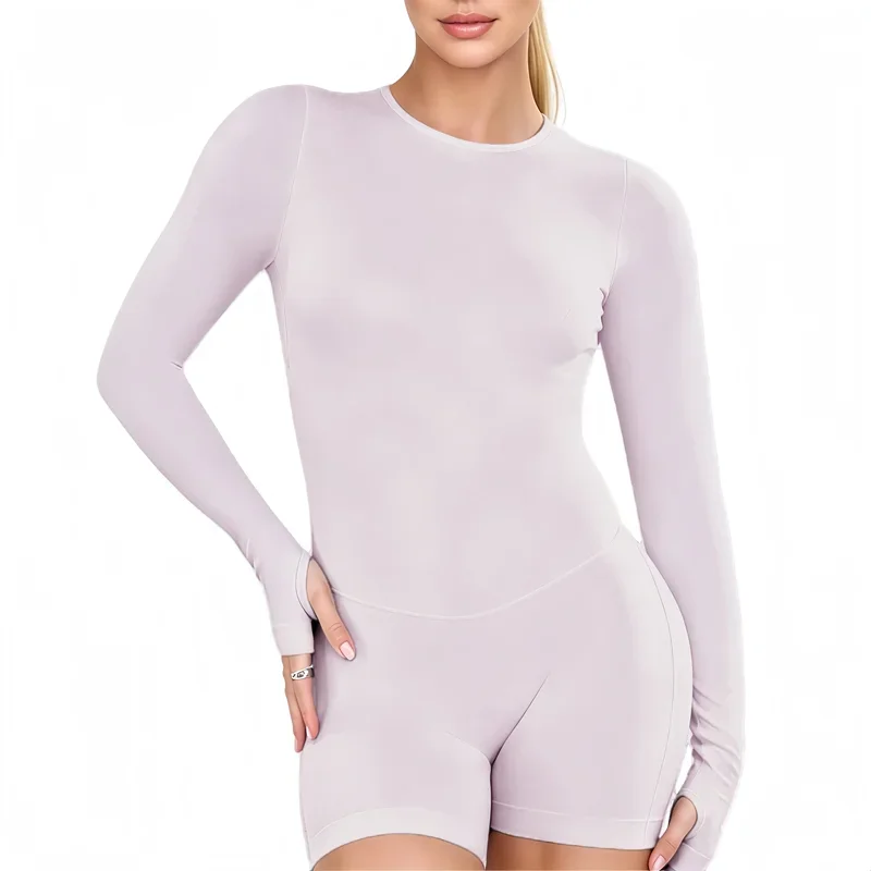 HISTELLO Langarm-Bodysuit Einteiler Gym Damen Yoga Playsuit Fitness-Kleidung Workout-Jumpsuit Rückenfreies Set Siamese – Detail 10