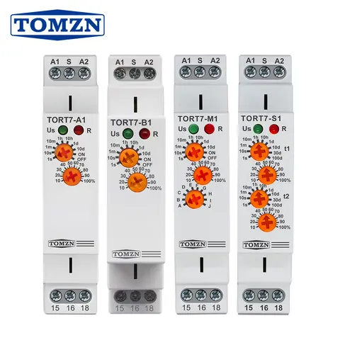 TOMZN TORT7 Series Delay-ON Delay-OFF 10in1 Asymmetric Cycler Time Relay Multi-function Timer Switch 0.1S-10D Pulse Interval