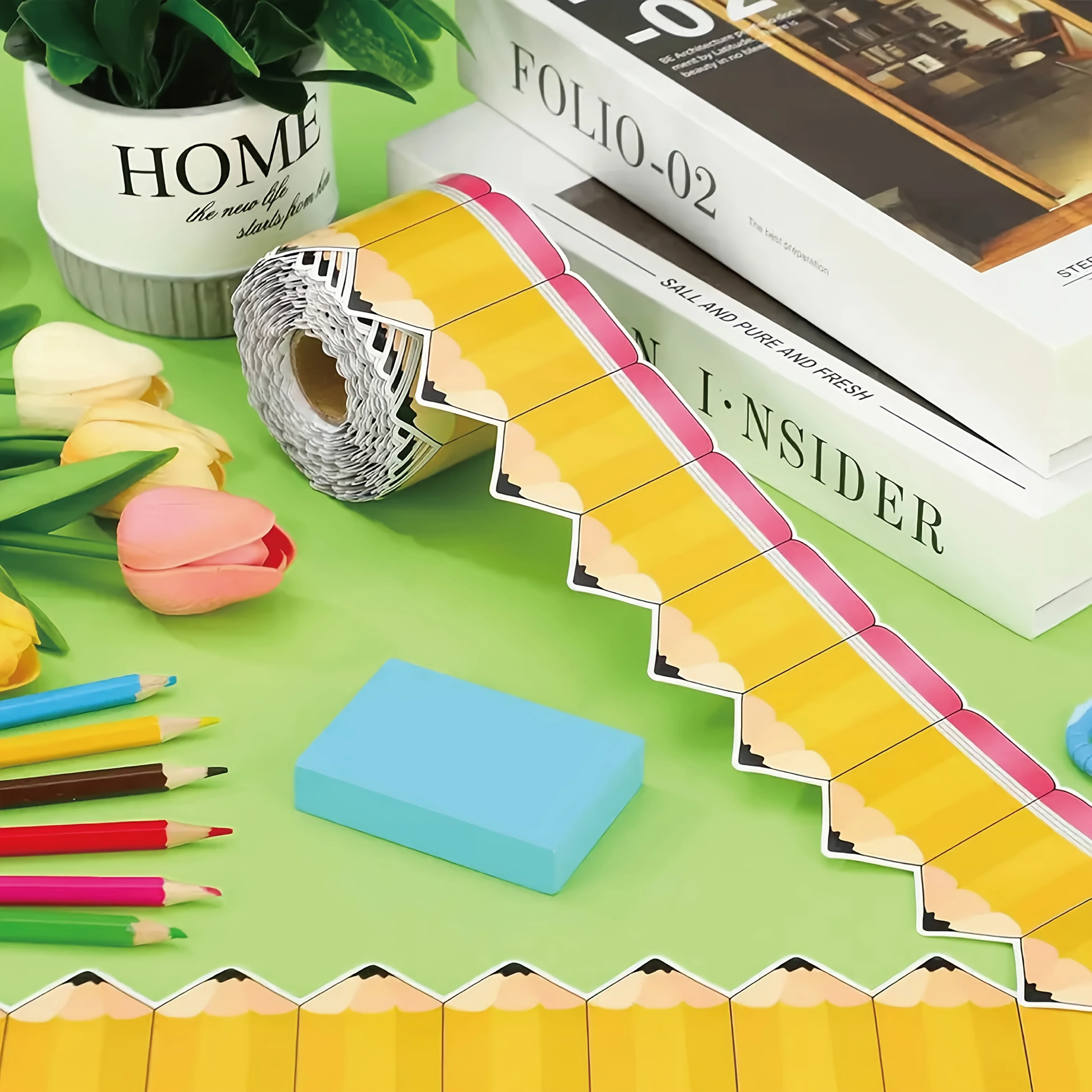 3pcs Rainbow Pencil Edge Stickers -78.74x2.76 Inches Vivid Classroom Decoration, Suitable for Bulletin Boards and Blackboards