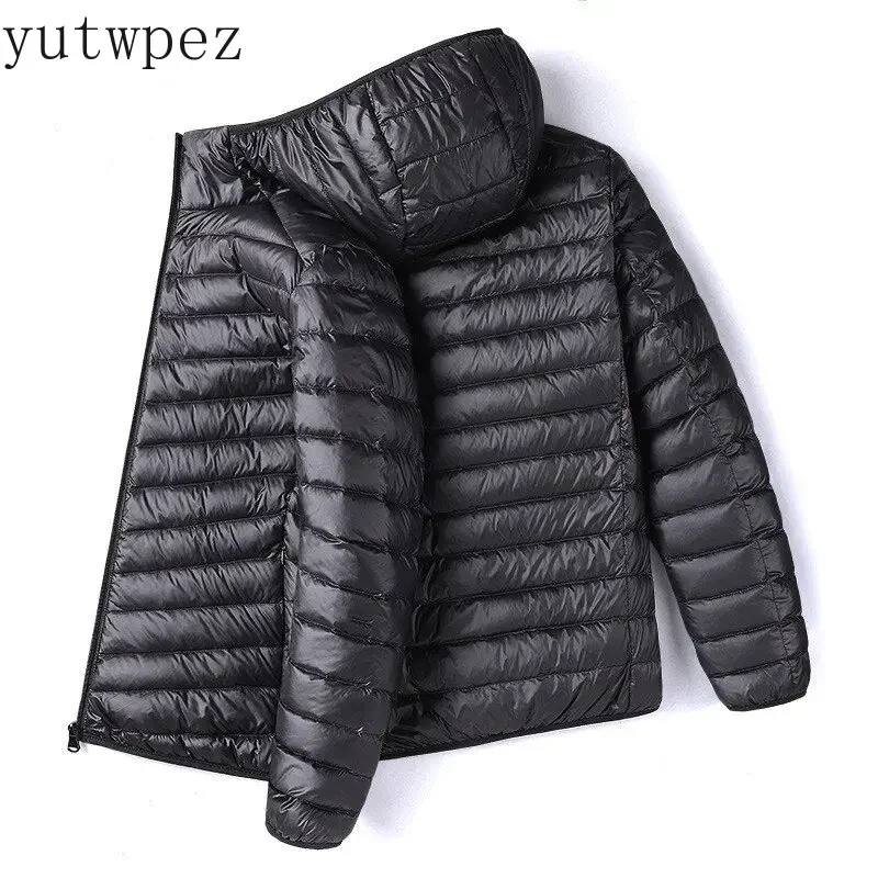 0-10℃ Men's Winter Jacket Ultra Light Duck Down Jackets Portable Hooded Puffer Feather Thin Parkas Windproof Outerwear Coat 5XL