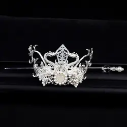 Jewelry Hair Stick Alloy Headwear Crystal Chinese Style Hair Crown Women Tiara Hair Accessories Men Hanfu Ornament