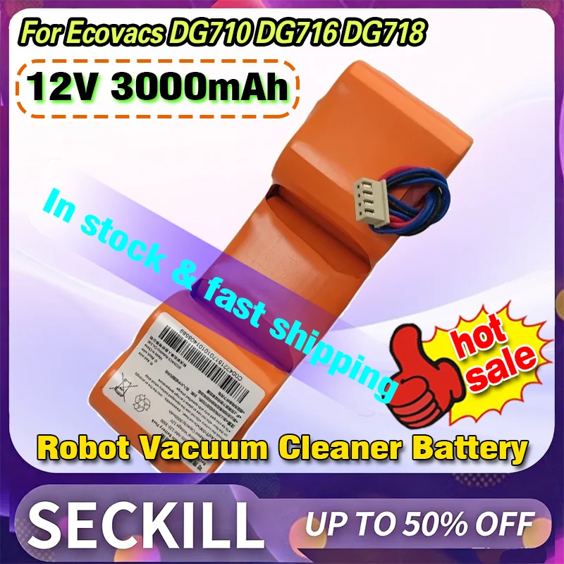 New 12V 3000mAh Rechargeable NI-MH Batteries for Ecovacs DG710 DG716 DG718 Robot Vacuum Cleaner Battery Accessories