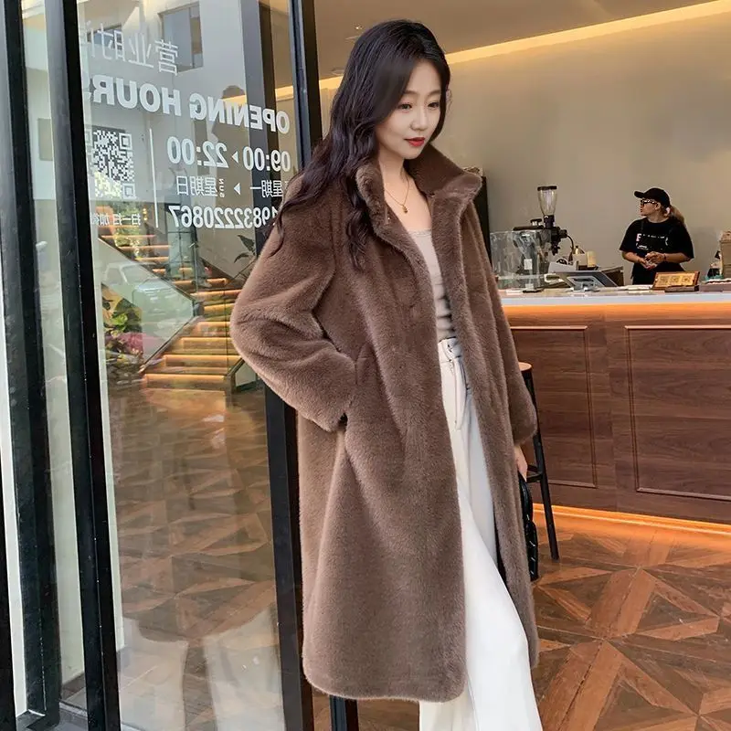 Autumn Winter Mink Mid To Long Women's New Mink Fur Jacket Female With Chinese Style And Western Style, Thick Fur