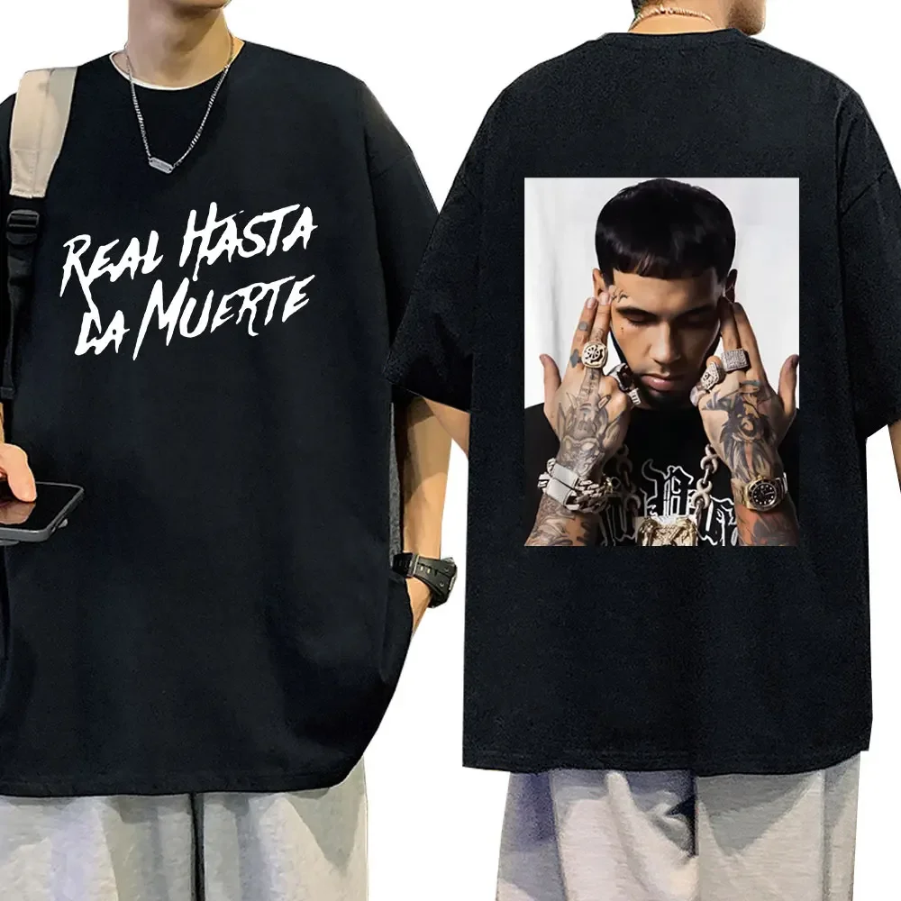 Rapper Anuel AA Real Hasta La Muerte style casual T-shirt fashionable hiphop retro oversized Tshirt suitable for women