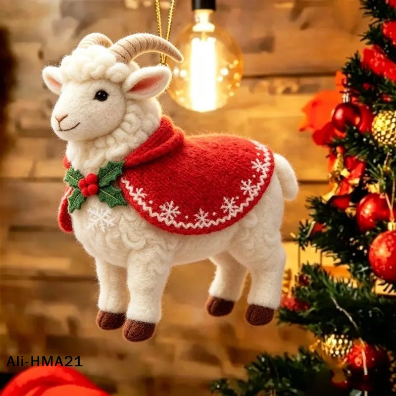 【H】2D Flat Acrylic Goat Hanging Ornament With Snowflake Colorful Goat Car Ornament Gold Hanging Cord Goat Pendant Holiday Decor