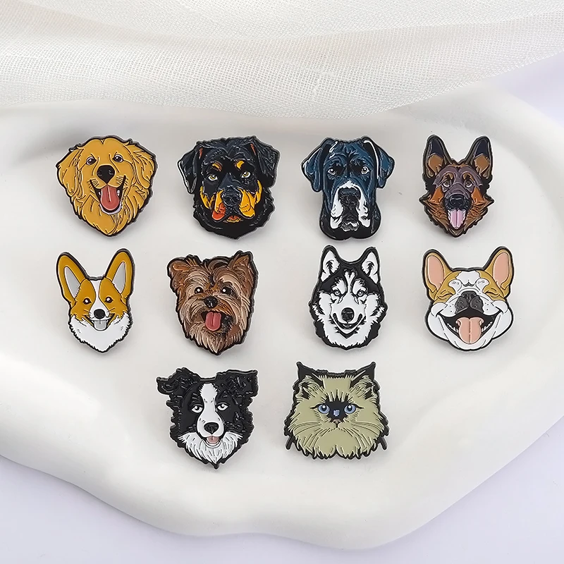 Cute Dog Set Enamel Pins Custom Corgi Border Collie Pattern Brooches Lapel Badges Clothes Animal Jewelry Gift for Friends