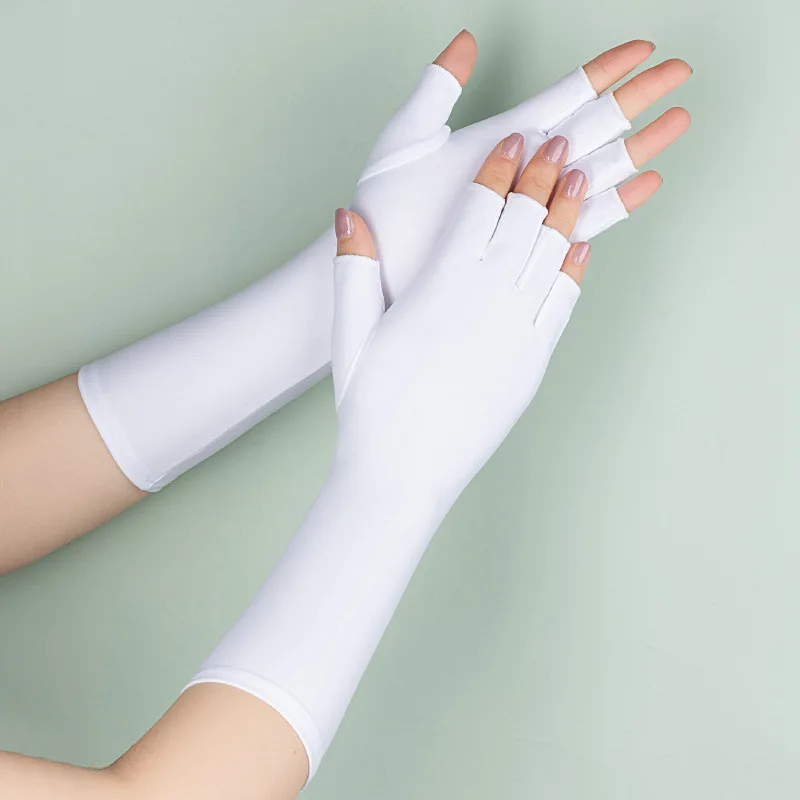 Guantes de LICRA con protección solar para mujer, protector solar sólido, fino y transpirable, de medio dedo, de ciclismo, de alta elasticidad, para verano, 27CM