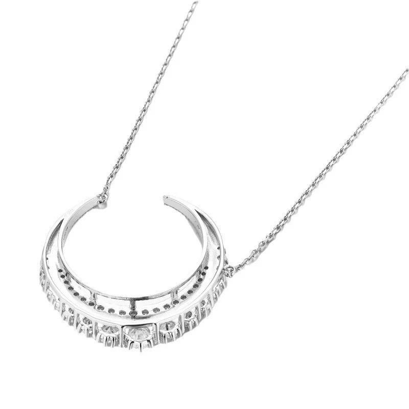 LN00279WMOS Lefei Fashion Trendy Luxury Classic Moissanite Design Big Moon Necklace Charms Women s925 Silver Party Jewelry Gifts view 3