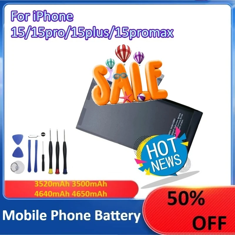

3520mAh 3500mAh 4640mAh 4650mAh Mobile Phone Battery For iPhone 15/15pro/15plus/15promax +Tools