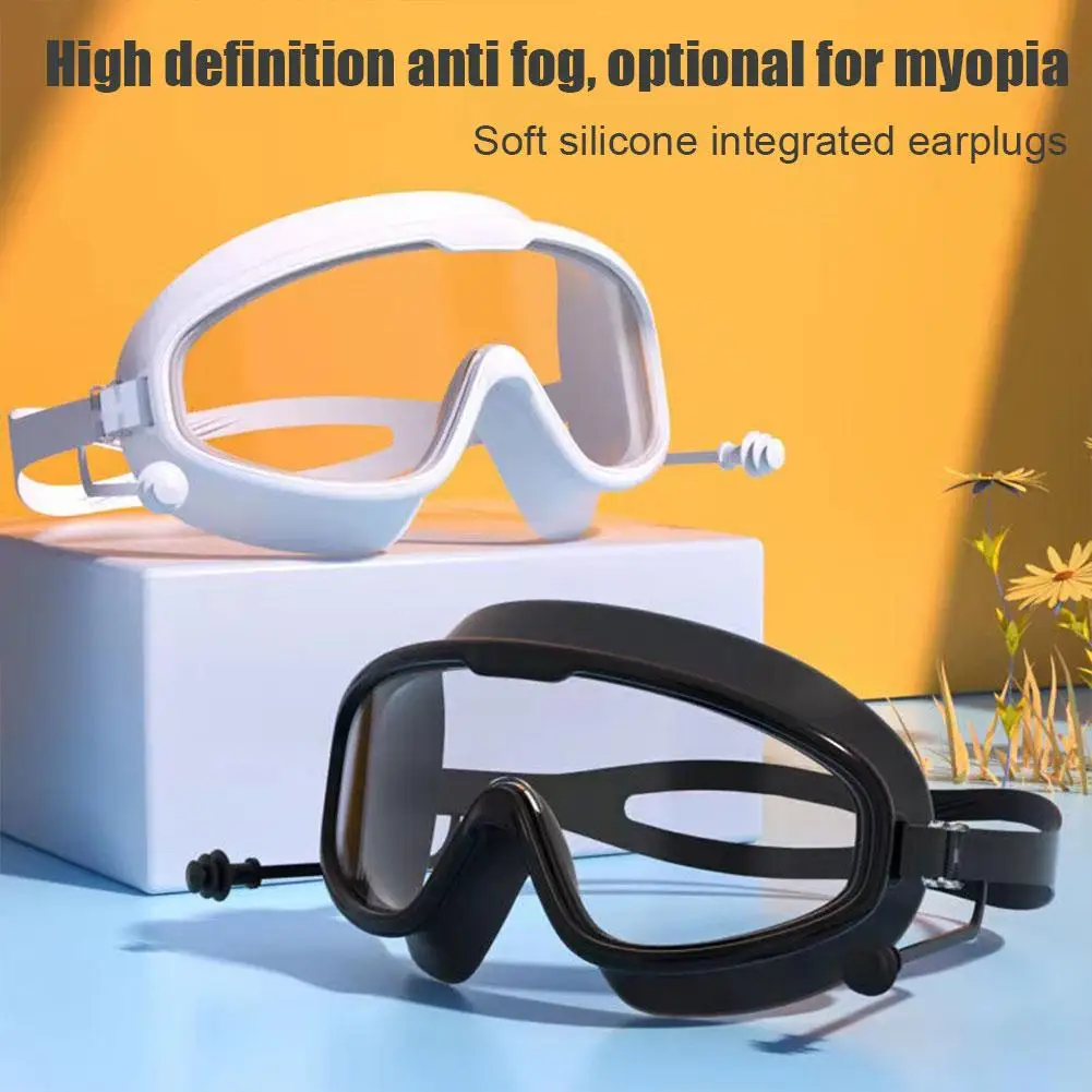 Adult Swimming Goggle Silicone Swimming Goggles Large Frame With Earplugs Silicone Children's Waterproof And Anti-fog HD Glasses