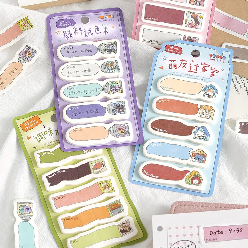150Sheets Combination Notes Color Fragmentation Series, Simple, Fresh and Cute Memo Message Index Sticker Sticky Tabs Notes