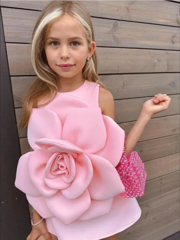 New Summer Big Flowers Dress Girl Party Fashion Clothes Kids Stage Show Vestidos High Qualty Children Dress Wz1297