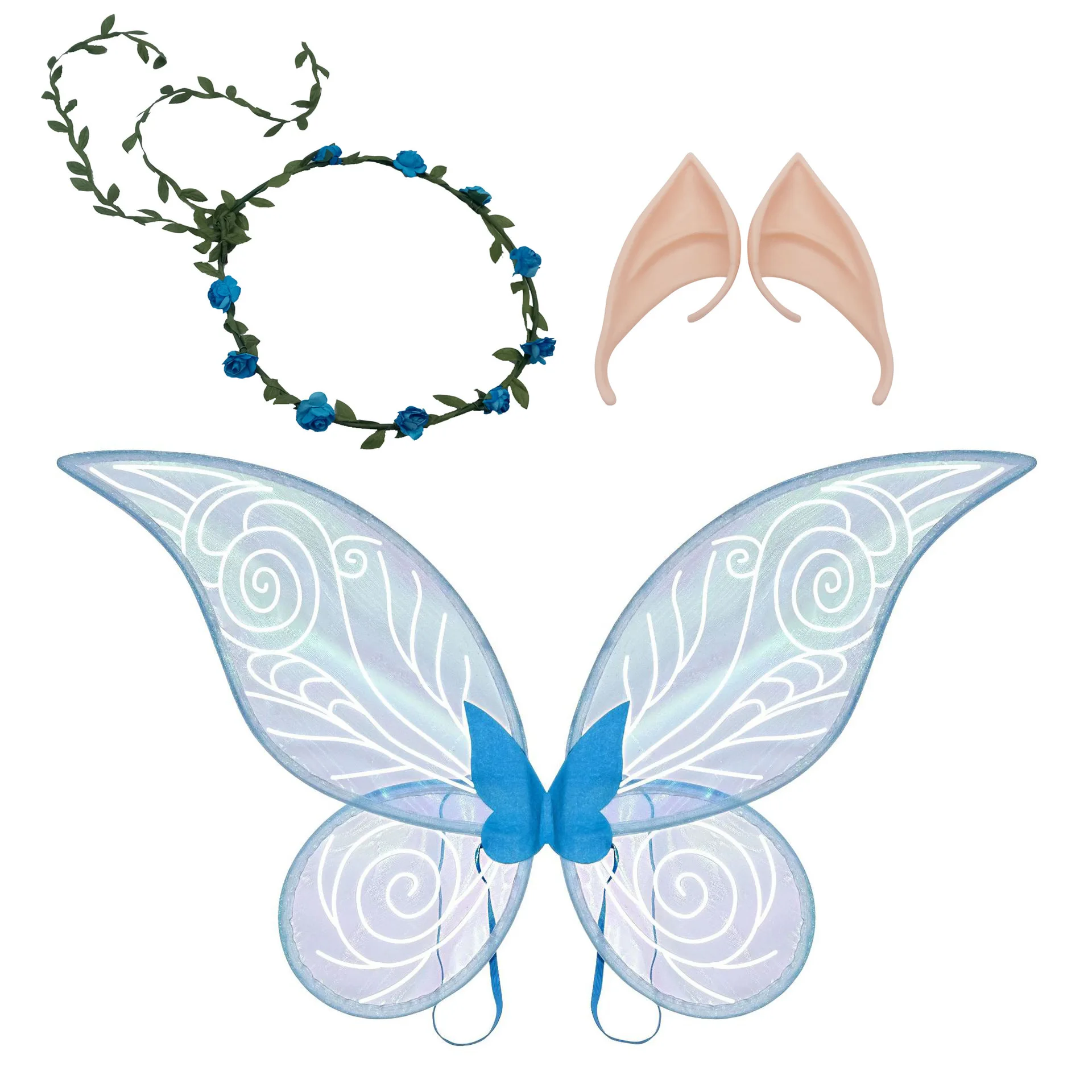 Butterfly Fairy Wings Elf Ears Cosplay Costume Women Girls Sparkle Princess Angel Wing for Halloween Party Set Dress Up Props