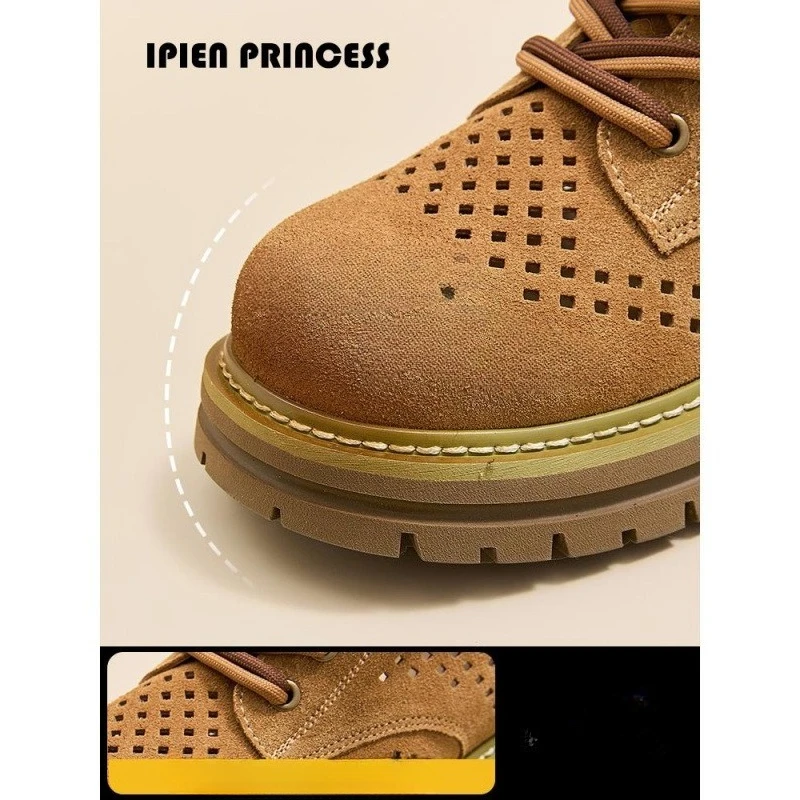 Retro Ladies Boots Mesh Breathable Woman Summer Boots Lace-up Casual Ankle Boots for Men Women Botas Mujer
