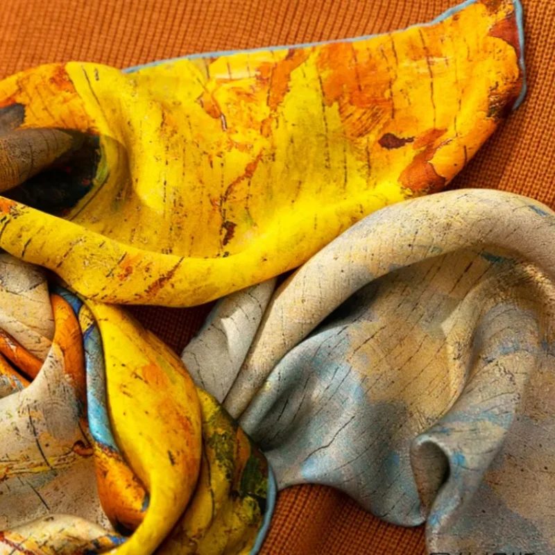 BirdTree,100% Real Silk Square Scarf,Plain Satin Autumn Print, Mom's Gift Elegant Kerchief, 2026 Spring New Shawl A61214JF