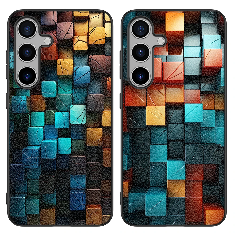 Back Cover Leather Case for Samsung Galaxy S20 S21 S22 S23 S24 Plus Ultra FE Fan Edition 5G with Colorful Block Piled Image Draw