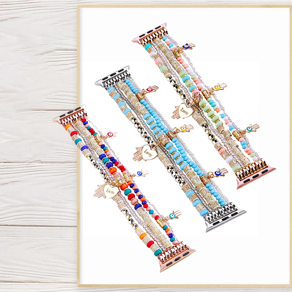 Resin Colorful Beaded Bohemian Strap for Apple Watch Band 49mm 45mm 46 41 40 44mm Elastic Bracelet iWatch Ultra 10 9 8 7 6 SE 54