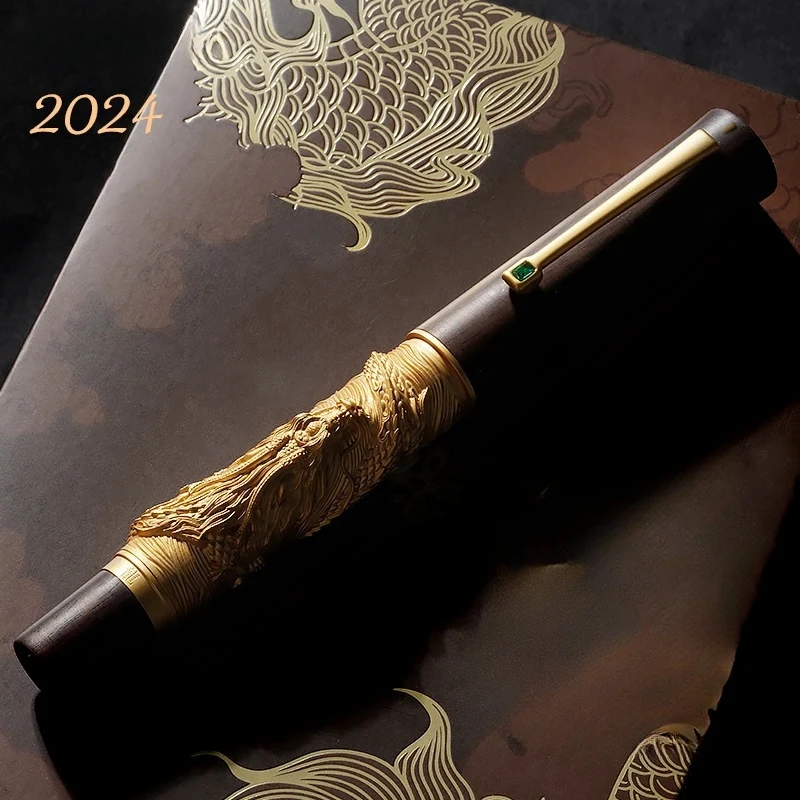 Imagem -02 - Hongdian N24 Dragão Ano Limitado Caneta Fonte ef f Nib Dourado Estereoscópico Escultura Escrita Presente Caneta Escola Escritório Papelaria