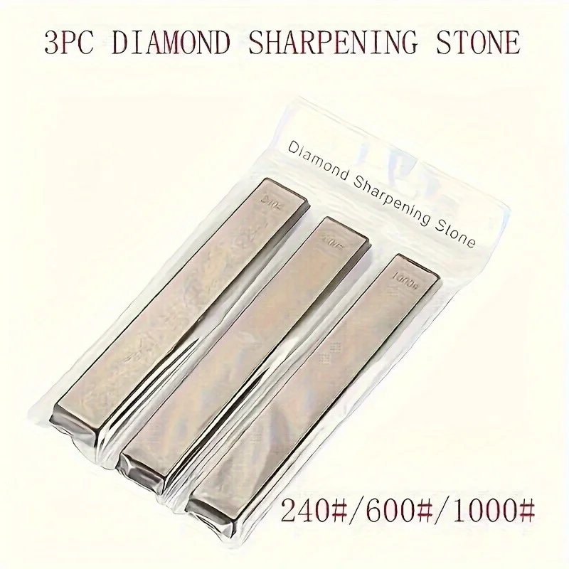 3-Piece Diamond Sharpener Set - 240, 600, 1000 Mesh Sandpaper for Oilstones and Angle Grinders