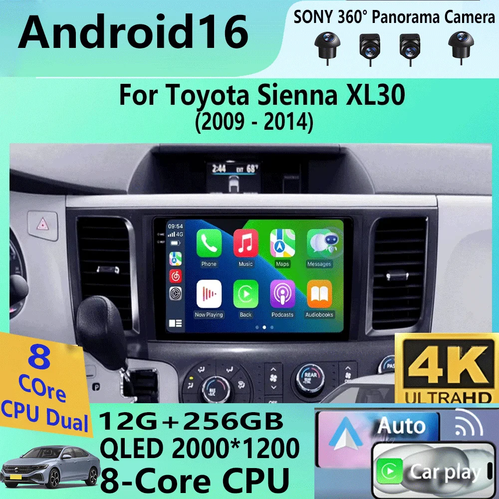 

Автомагнитола Android 16 для Toyota Sienna XL30 2009-2014, мультимедийный видеоплеер, навигация, GPS, Auto Carplay, 8G+128GB