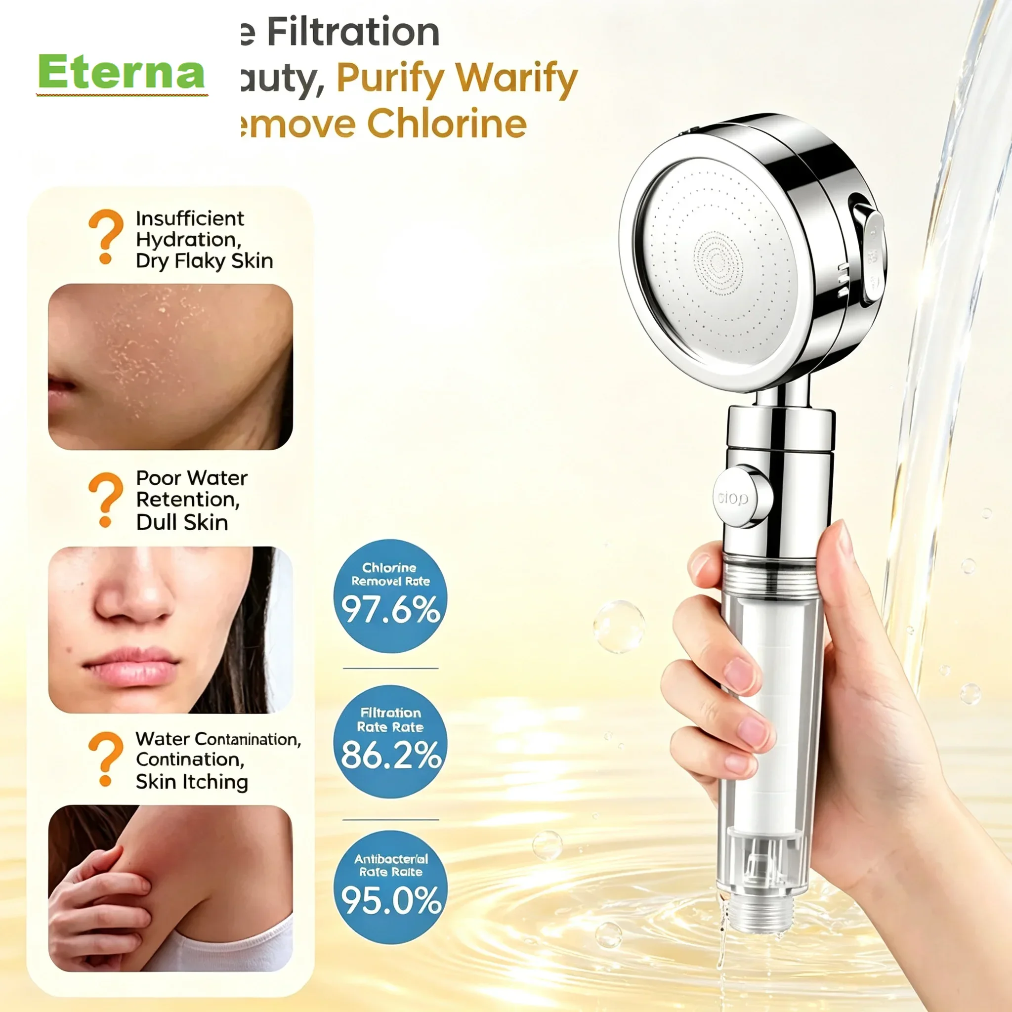 Chrome Finished Filter Handheld Shower Sprayer Built‑in Purifying Filter for Relaxing SPA‑Style Shower Experience