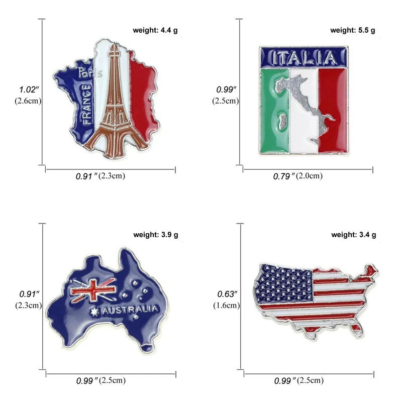 VOIKUKKA Jewelry United States France Italy Australia Map Shape National Flag Brooch Backpack Accessories Hot sale Wholesale