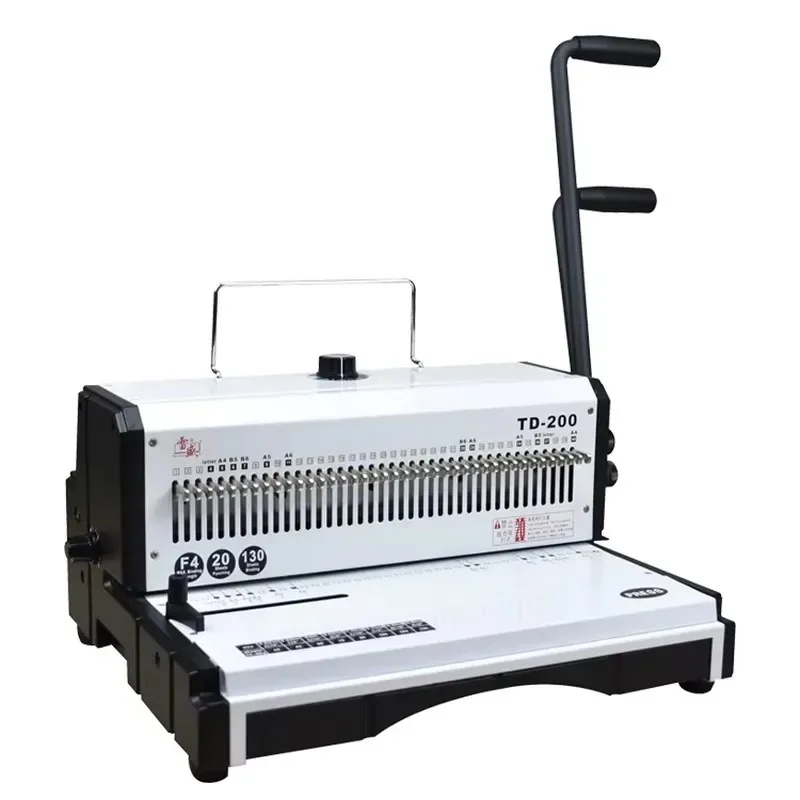 Customizable TD-200 Manual Double-Wire Binder 40 Hole Punch 20Sheets with Sturdy Metal Construction Binding Machine