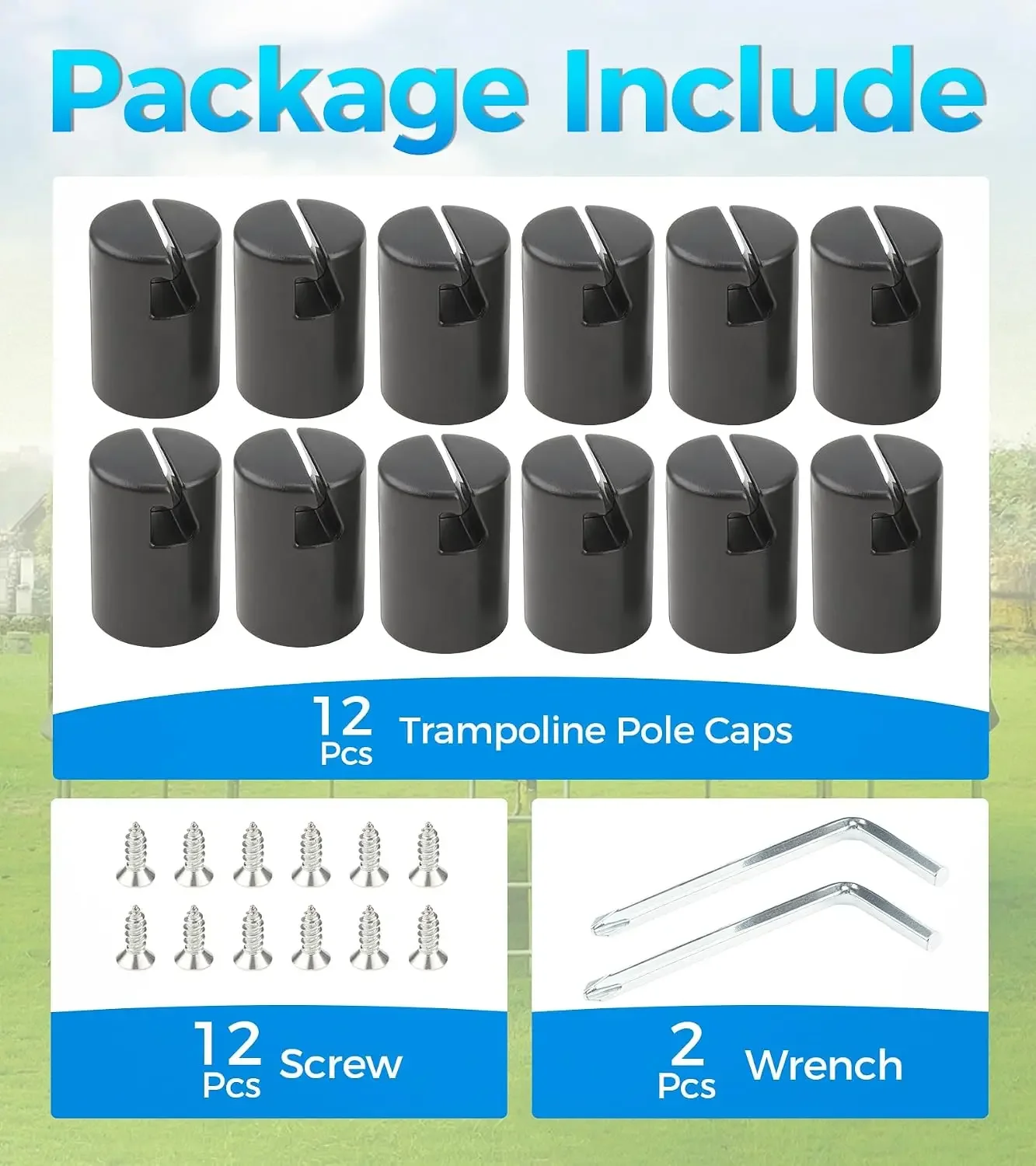 12pcs 1.2 Inch Trampoline Pole Caps with Screws Small Wrenches Sturdy Trampoline Enclosure Frame Top Cover for Safety Net Hook