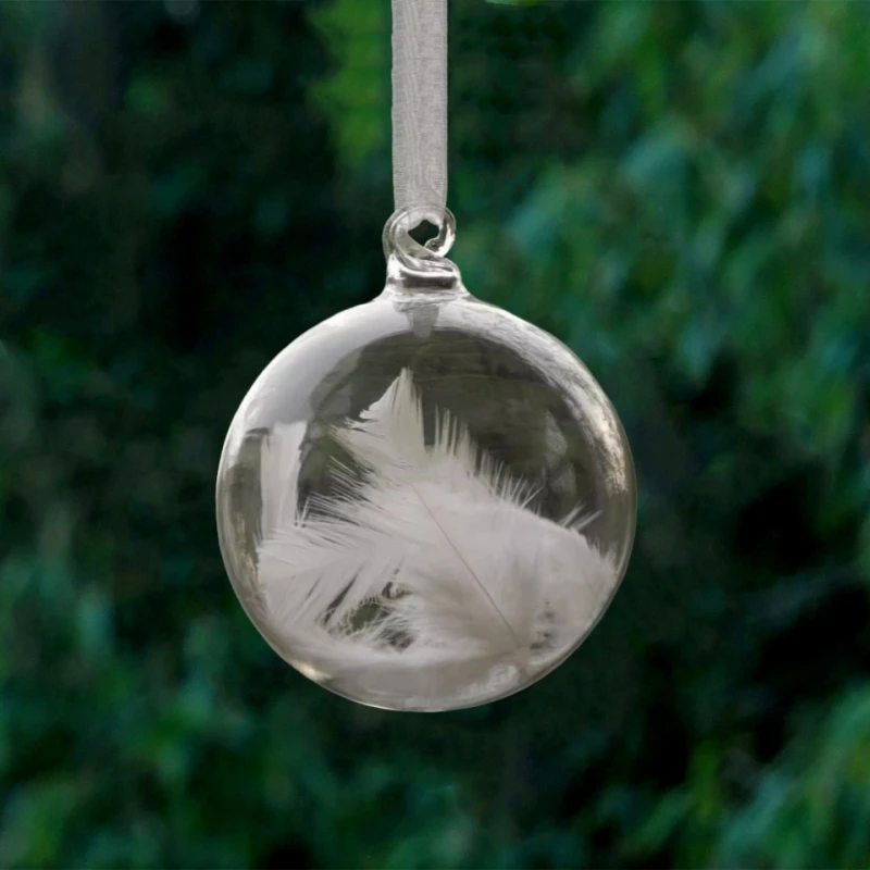 

12pcs/pack Diameter=10cm Inner Feather Handmade Transparent Glass Globe Ornament Christmas Day Tree Hanging Ball Pendant