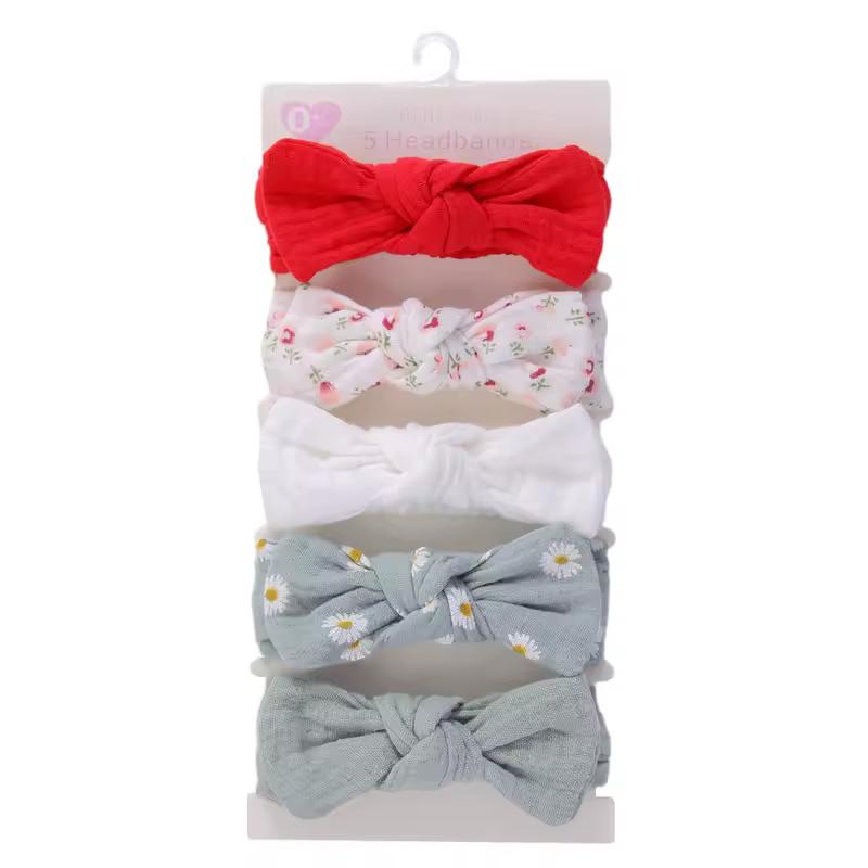 5Pcs/Set Solid Muslin Cotton Linen Baby Headband Elastic Rabbit Ear Hair Band Infant Girl Turban Headwraps Stretch Accessories - Image 12