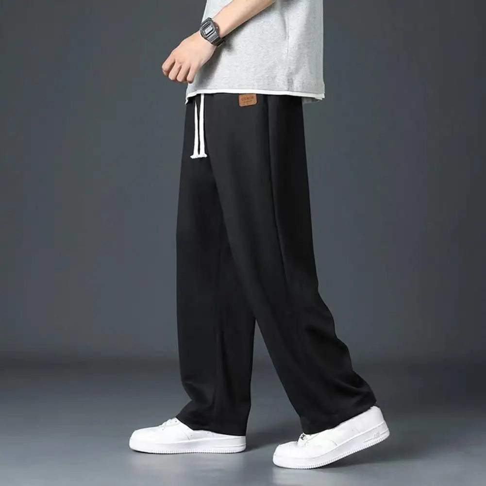 Men Summer Pants Thin Ice Silk Wide Leg Casual Pants Loose Straight Elastic Waist Drawstring Sweatpants Men Sport Long Trousers