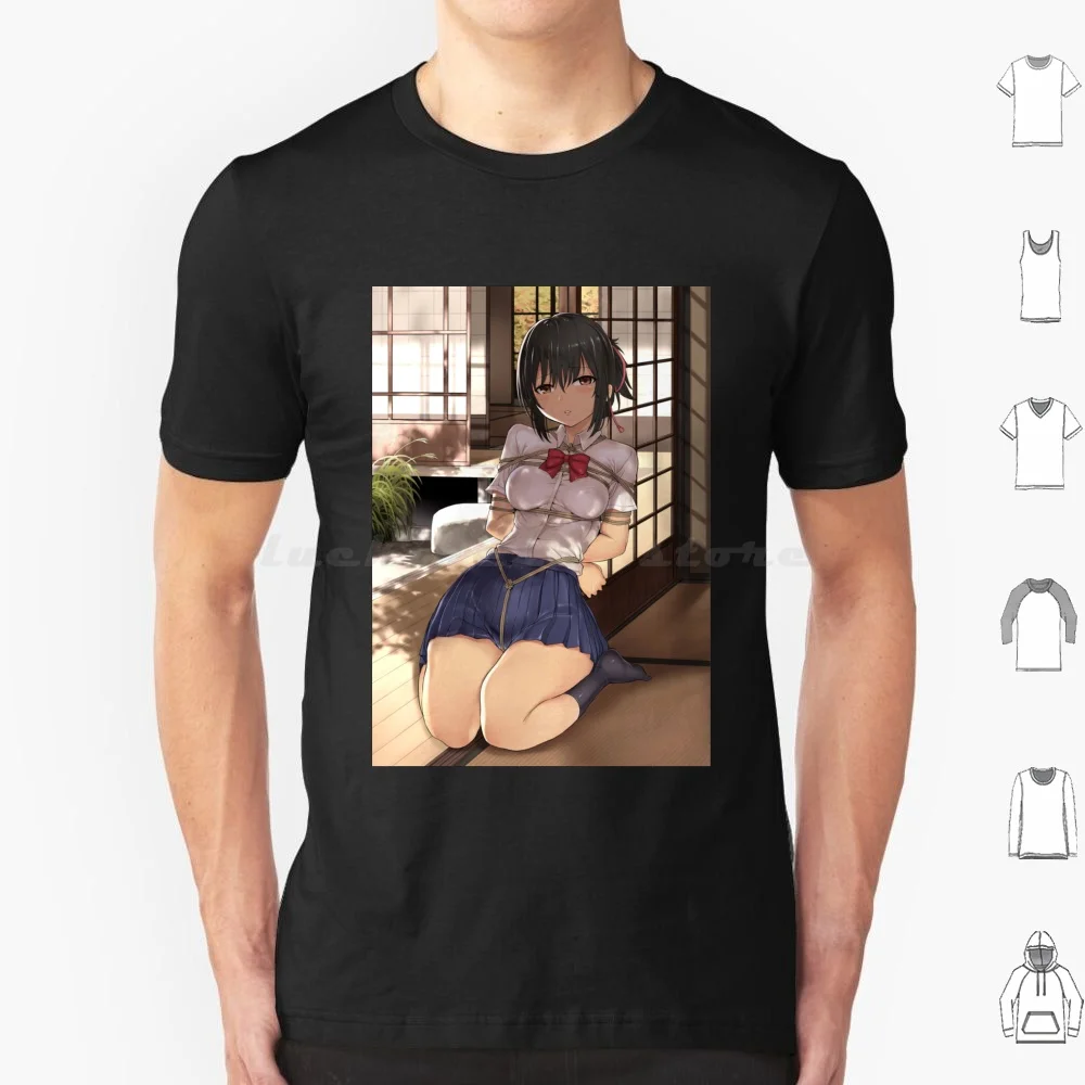 

Shibari Waifu аниме школьница футболка 6xl хлопковая крутая футболка Shibari с завязками на веревке школьная форма аниме Waifu Lewd манга