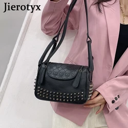 JIEROTYX Fashion Rivet Women Bag Leather Embossed Skull Handbags Quality Punk Shoulder Bag Female 2022 New Dropship