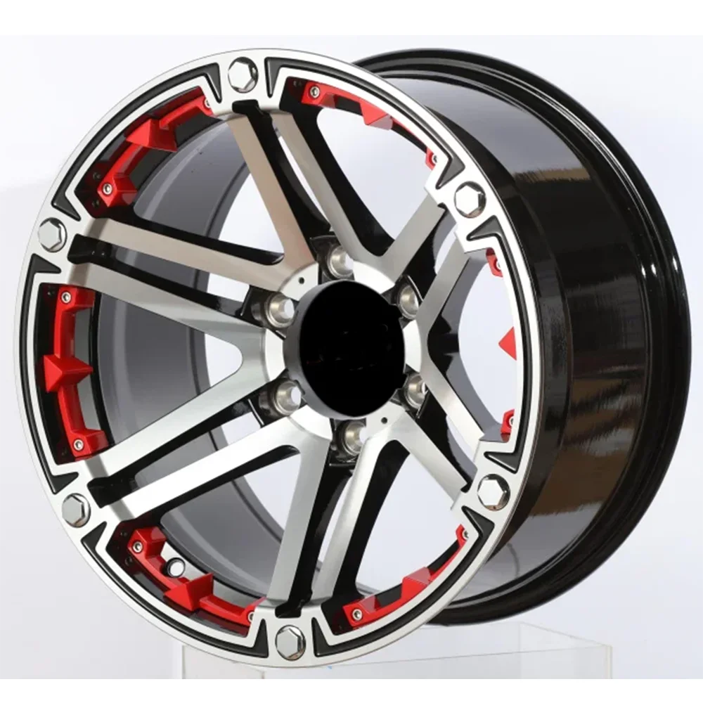 Smart 16 Inch Black Machine Face Red Lip 6Lugs 6Holes 17*7.5 Wheels Aluminum Alloy Car Wheel Rims 4*4 Offraod Wheel Rims