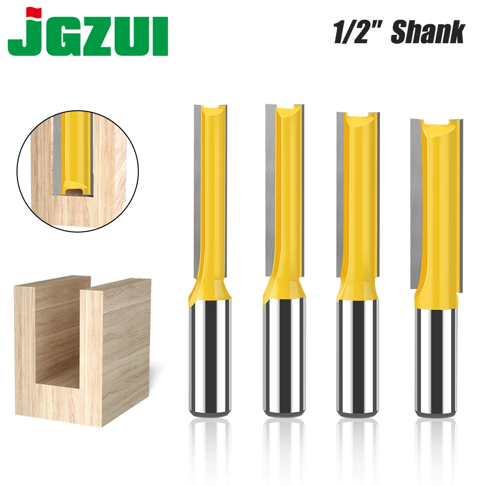 12mm 1/2in Shank Router Bit Set Double Flute Long Straight Bits Grooving Bits Trimming Cutter Woodworking Milling Tools