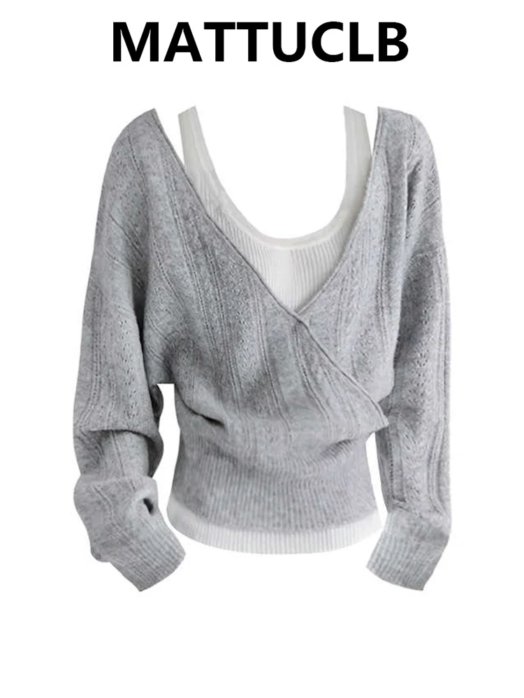 

Autumn Winter Women's Y2k Jerseys Two Piece Sets Pullovers V-Neck Cuddly Sweater Long Sleeve Knitwear Korean Jumper 2000s Design